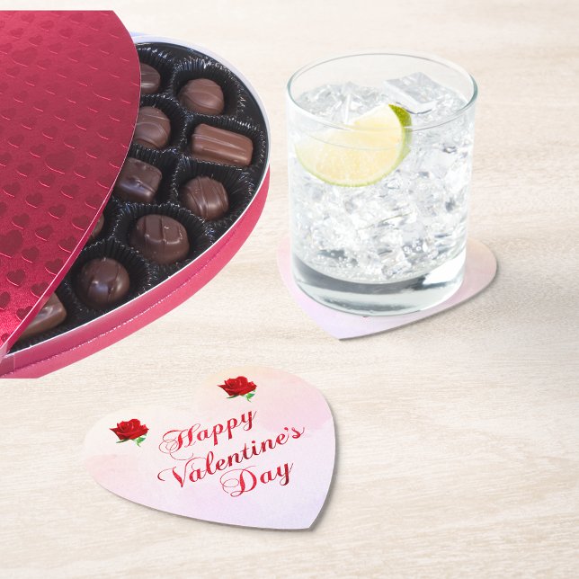Happy Valentine's Day Soft Pastel Red Roses Party Paper Coaster (Happy Valentine's Day Soft Pastel Red Roses Party Paper Coaster)