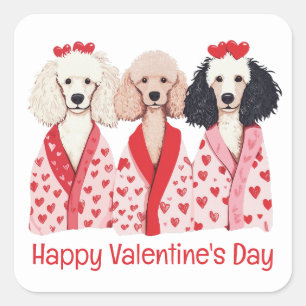Happy Valentines Day Standard Poodle Dogs Square Sticker