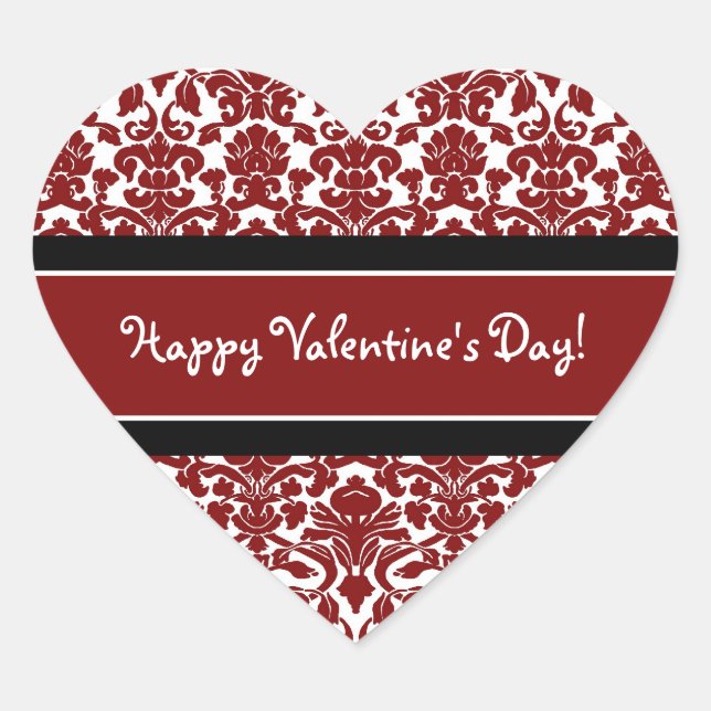 Happy Valentine's Day Stickers Red Damask (Front)