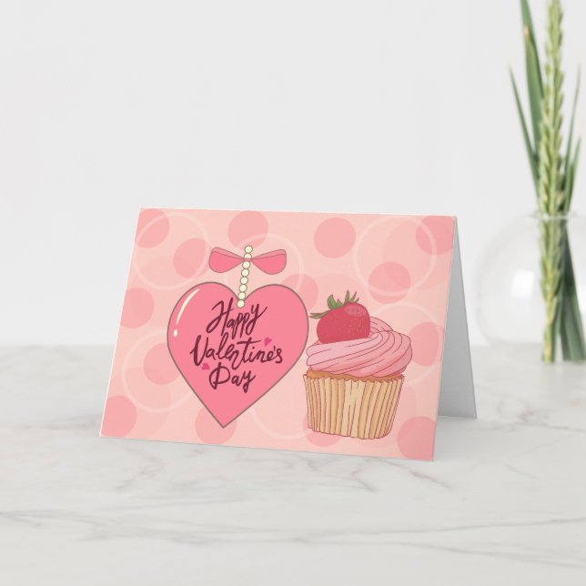 Happy Valentine's Day Strawberry Cupcake Card (Front)