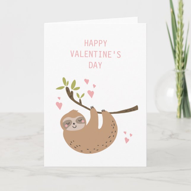 HAPPY VALENTINE'S DAY | Sweet Heart Sloth Holiday Card (Front)