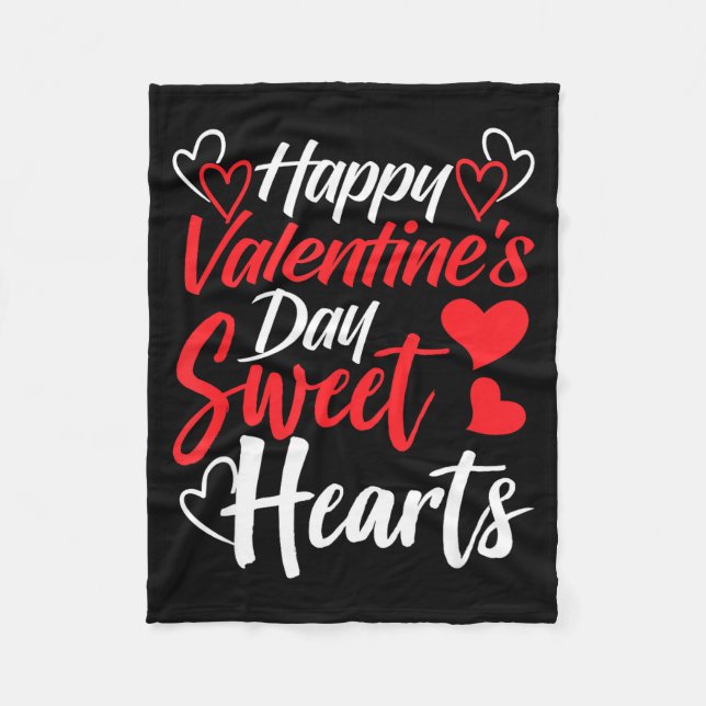 Happy Valentine's Day Sweet Hearts Couples Valenti Fleece Blanket (Front)