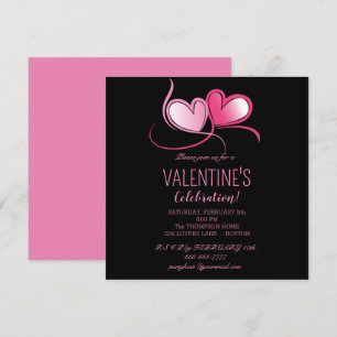 Happy Valentine's Day, sweet pink hearts,  Invitat Invitation