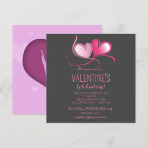 Happy Valentine's Day, sweet pink hearts, Invitat Invitation