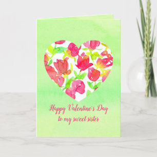 Happy Valentine's Day Sweet Sister Heart Rosebuds Holiday Card