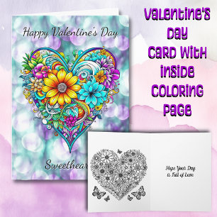 Happy Valentine's Day Sweetheart   Coloring Page Card
