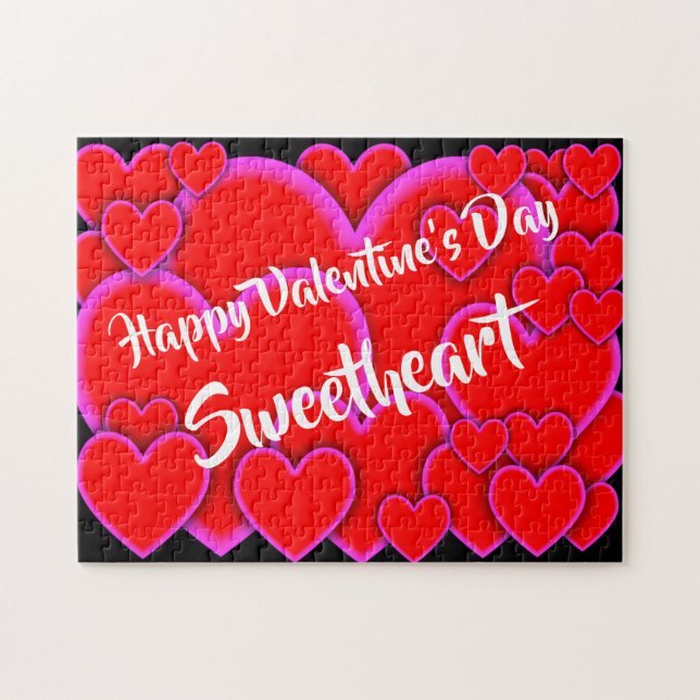 Happy Valentines Day Sweetheart Romantic Hearts Jigsaw Puzzle (Horizontal)