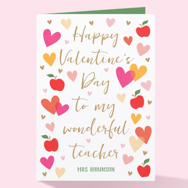 Happy Valentine's Day Teacher Hearts Apple Folded Card (Creator Uploaded)