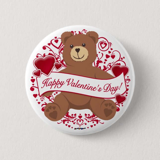 Happy Valentine's Day! Teddy Bear 6 Cm Round Badge (Front)