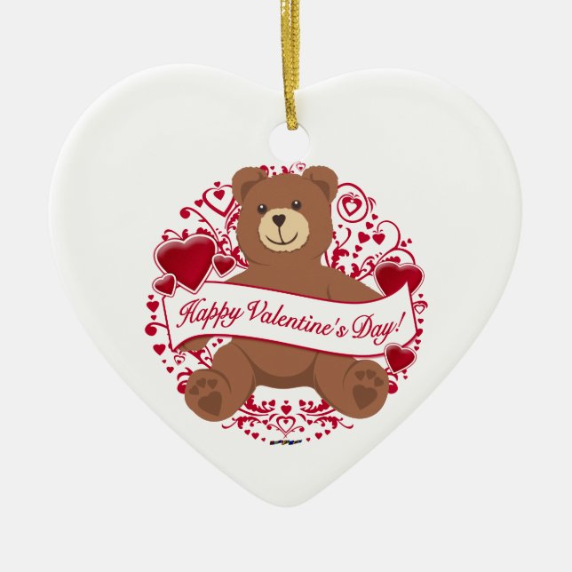 Happy Valentine's Day! Teddy Bear Ceramic Tree Decoration (Front)
