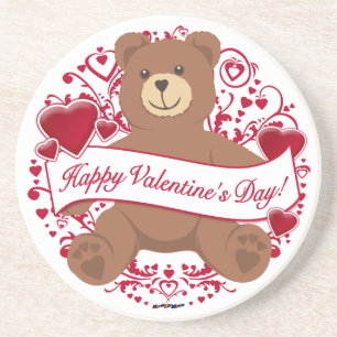 Happy Valentine's Day! Teddy Bear Coaster