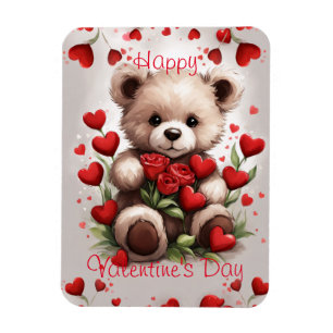 Happy Valentine's Day Teddy Bear Love Hearts Magnet