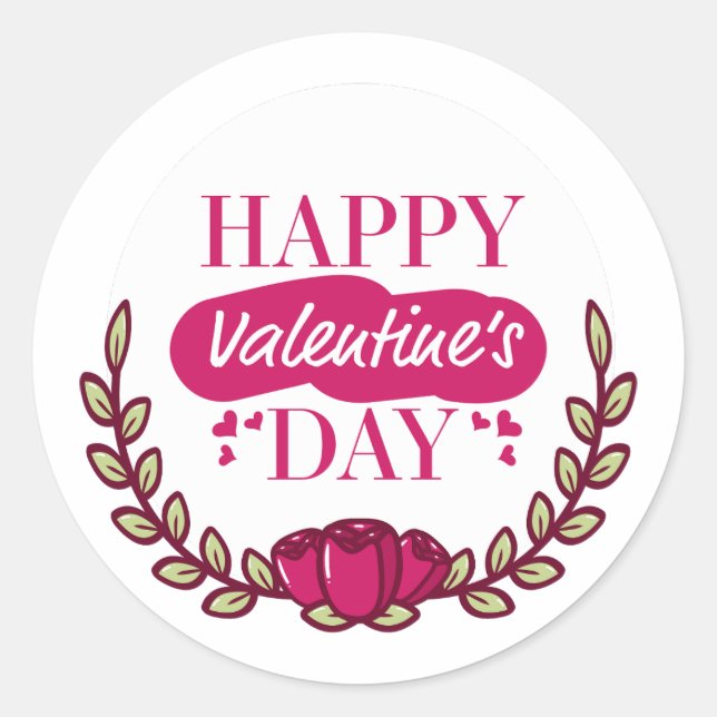 Happy Valentine's Day Text Classic Round Sticker (Front)