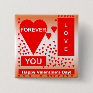 Happy Valentine's Day Text Forever Love Hearts Red 15 Cm Square Badge