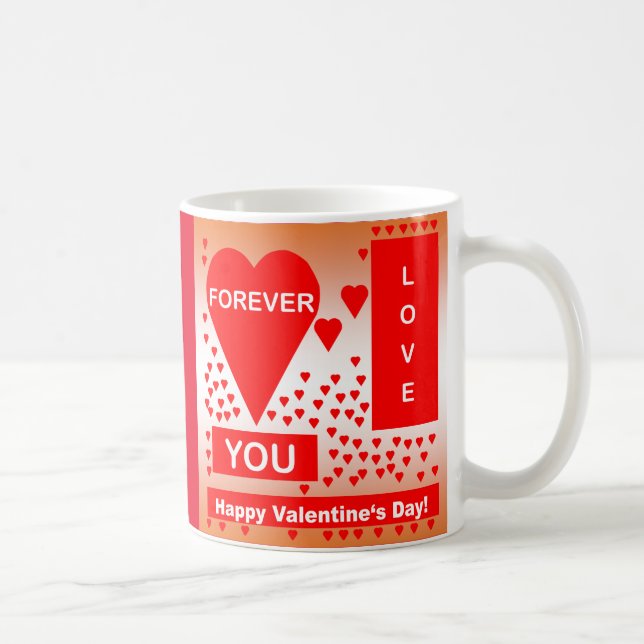 Happy Valentine's Day Text Forever Love Hearts Red Coffee Mug (Right)