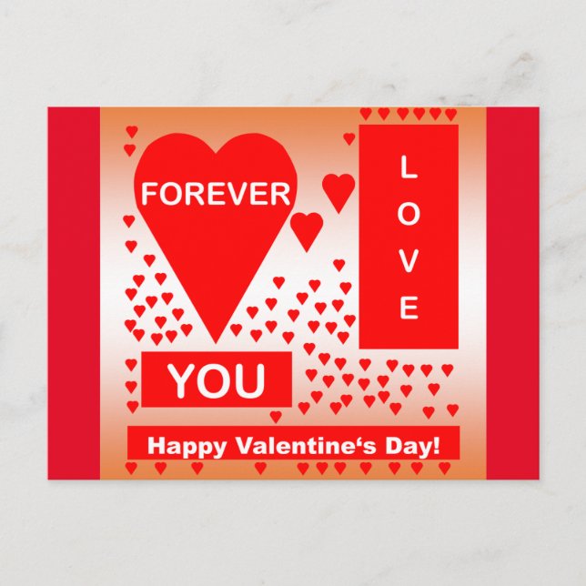 Happy Valentine's Day Text Forever Love Hearts Red Holiday Postcard (Front)