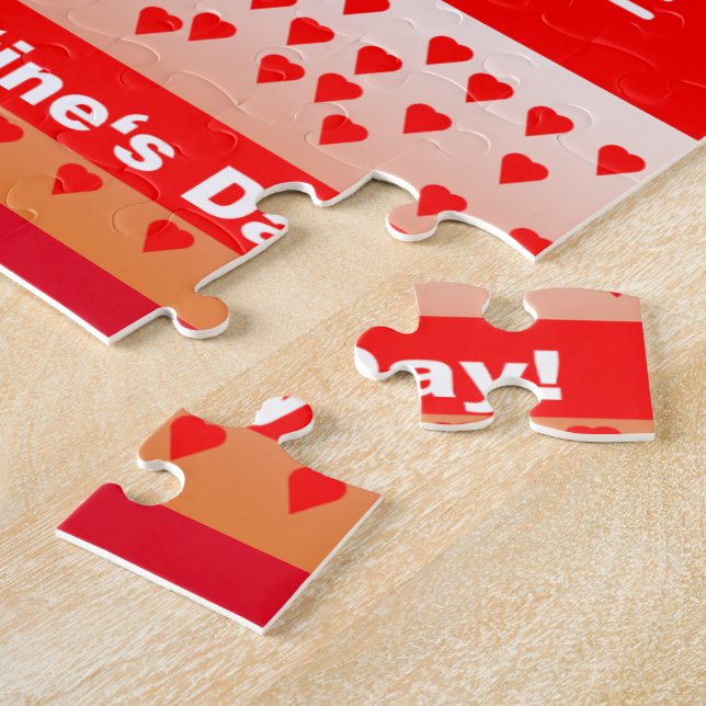 Happy Valentine's Day Text Forever Love Hearts Red Jigsaw Puzzle (Side)