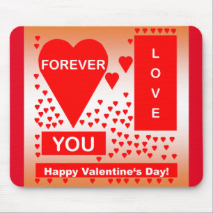 Happy Valentine's Day Text Forever Love Hearts Red Mouse Mat