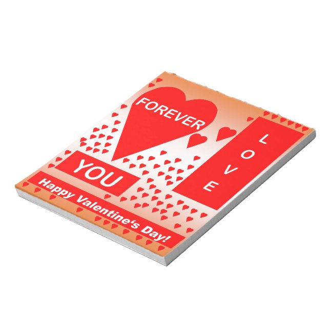 Happy Valentine's Day Text Forever Love Hearts Red Notepad (Rotated)