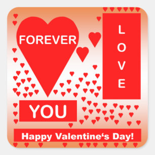 Happy Valentine's Day Text Forever Love Hearts Red Square Sticker
