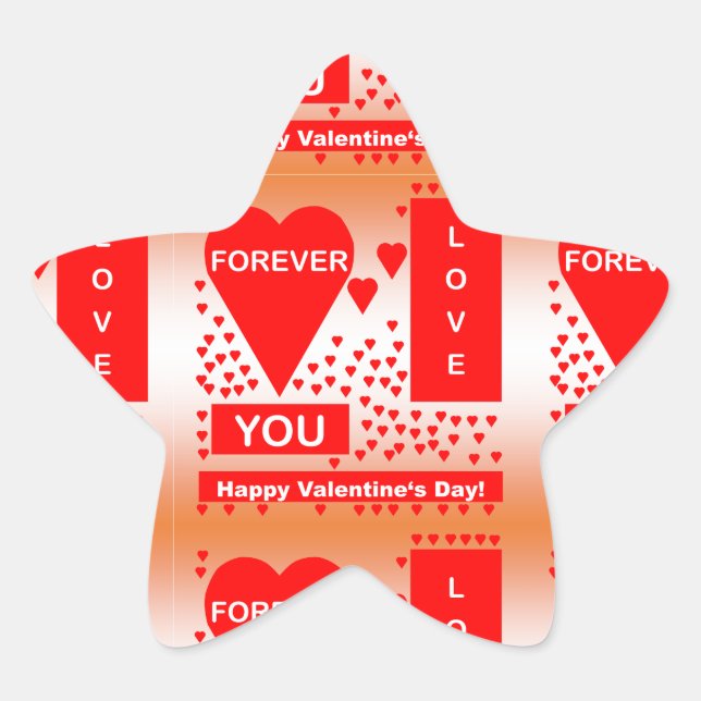 Happy Valentine's Day Text Forever Love Hearts Red Star Sticker (Front)