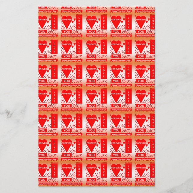 Happy Valentine's Day Text Forever Love Hearts Red Stationery (Front)
