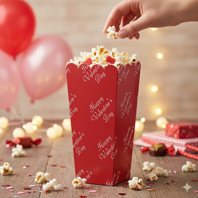 Happy Valentines Day Text Pattern Stylish Popcorn Favour Box (Happy Valentines Day Text Pattern Stylish Popcorn Favor Boxes)