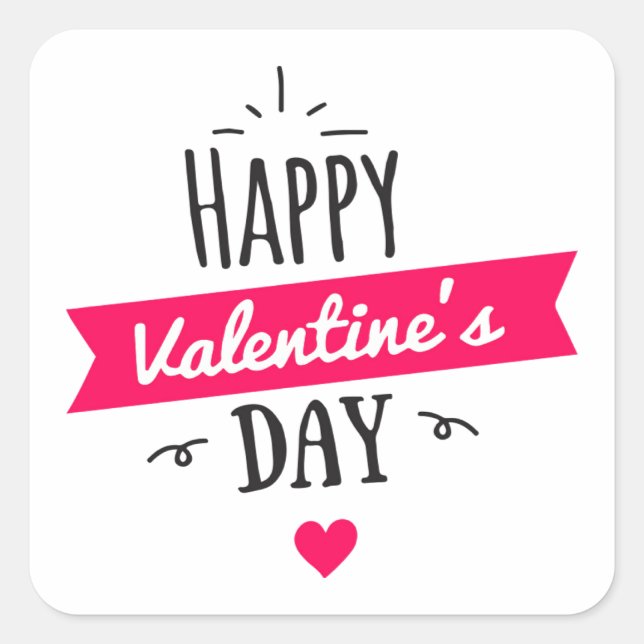 Happy Valentine's day text with pink heart Square Sticker (Front)