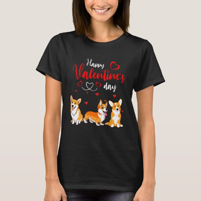 Happy Valentine's Day Three Cute Corgi Dogs Lover  T-Shirt (Front)