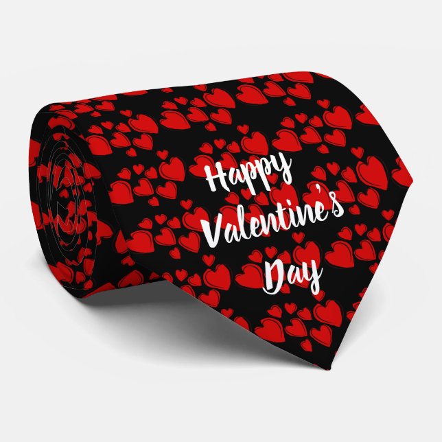 Happy Valentine's Day Tie with Red Hearts (Rolled)