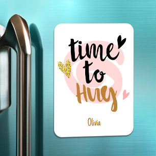 Happy Valentines Day Time To Hug Modern Gift Magnet