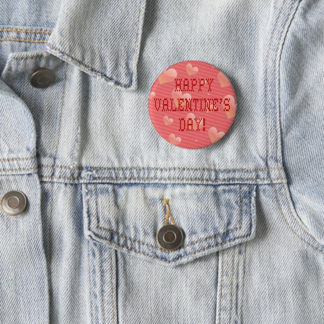 Happy Valentine's Day Tiny Heart Shaped Font 6 Cm Round Badge (In Situ)