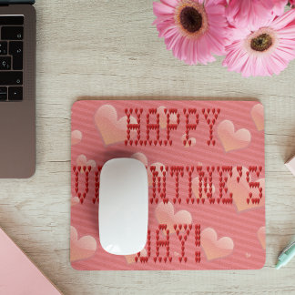 Happy Valentine's Day Tiny Heart Shaped Font Mouse Mat