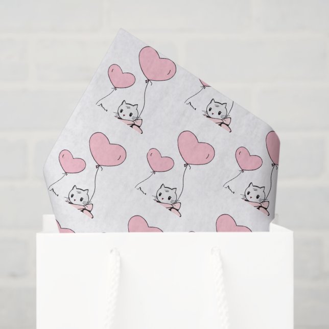 Happy Valentine's Day Tissue Paper Cat Pink Hearts (Gift Bag)