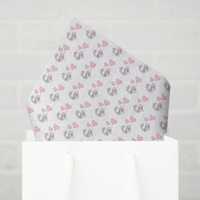 Happy Valentine's Day Tissue Paper Cat Pink Hearts (Gift Bag)