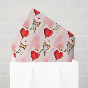Happy Valentine's Day Tissue Paper Cat Red Hearts