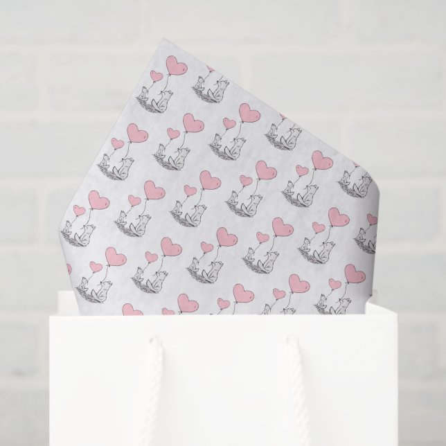 Happy Valentine's Day Tissue Paper Fox Pink Hearts (Gift Bag)