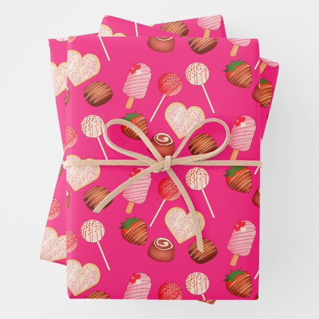 Happy Valentine's Day Treats And Candy Pattern Wrapping Paper Sheet (In situ)