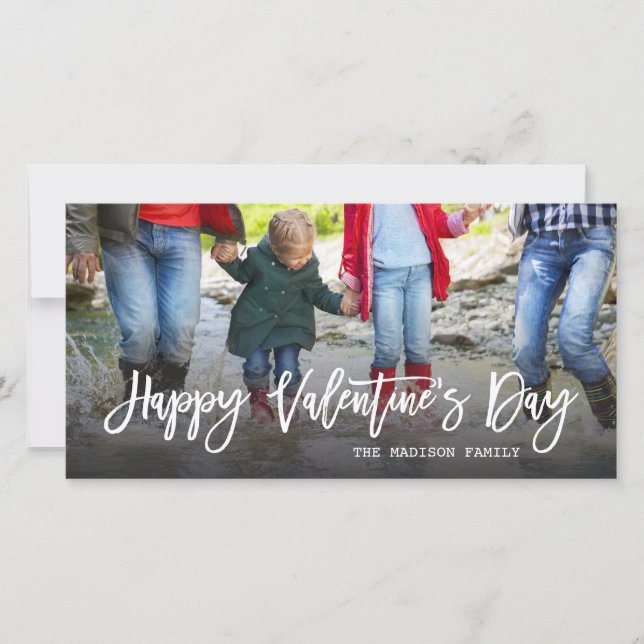 Happy Valentine's Day Trendy Script Photo Holiday Card (Front)