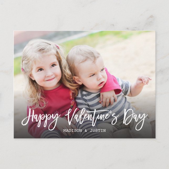 Happy Valentine's Day Trendy Script Photo Postcard (Front)
