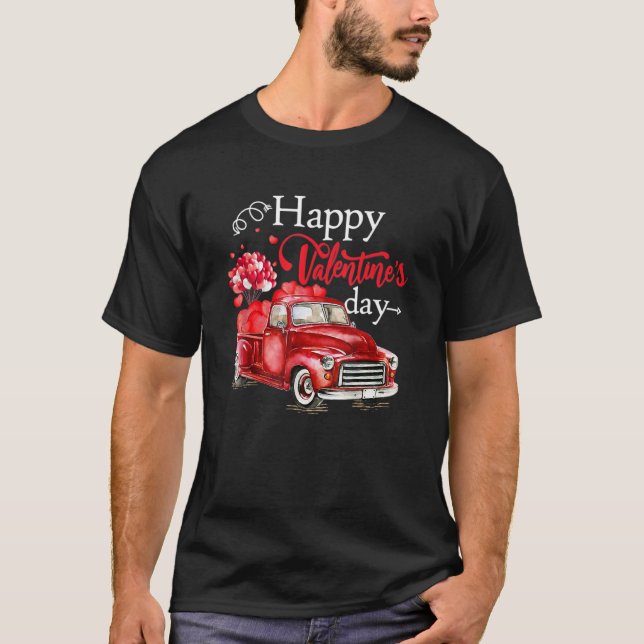 Happy Valentines Day Truck Carrying Love Of Cat He T-Shirt (Front)