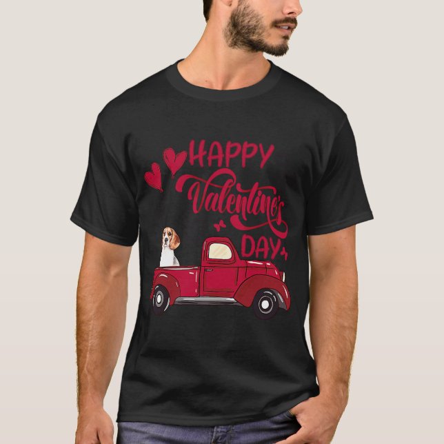 Happy Valentines Day Truck Heart Carrying Beagle L T-Shirt (Front)