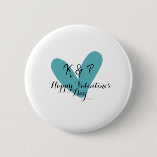 Happy Valentine's day turquoise heart name letter 6 Cm Round Badge