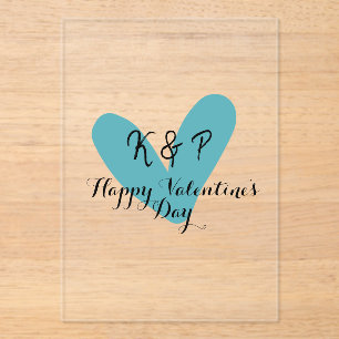 Happy Valentine's day turquoise heart name letter Acrylic Invitations