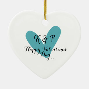 Happy Valentine's day turquoise heart name letter Ceramic Tree Decoration