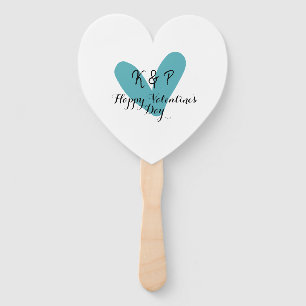Happy Valentine's day turquoise heart name letter Hand Fan