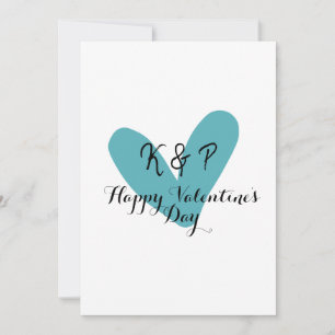 Happy Valentine's day turquoise heart name letter  Invitation