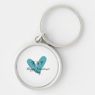 Happy Valentine's day turquoise heart name letter  Key Ring