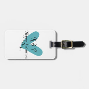 Happy Valentine's day turquoise heart name letter Luggage Tag
