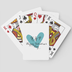 Happy Valentine's day turquoise heart name letter Playing Cards